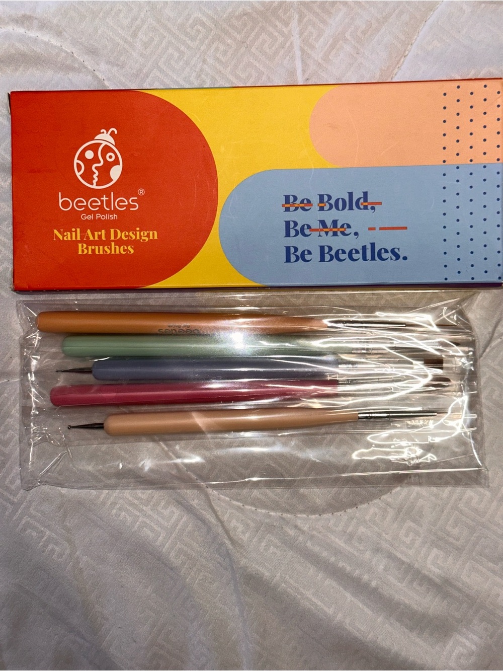Beetles Nail Art Brush Set — Pastel Multi-Color Handles